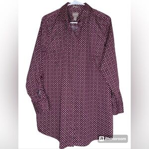 Chico’s Cotton Travel Button Down Print 3/4 Sleeve Medium